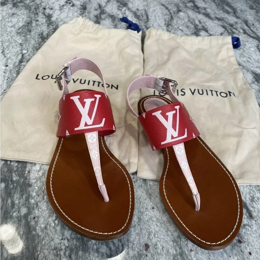 Louis Vuitton Red and Pink Sandals Louis Vuitton Escale Monogram Giant Red Pink - Picture 1 of 9